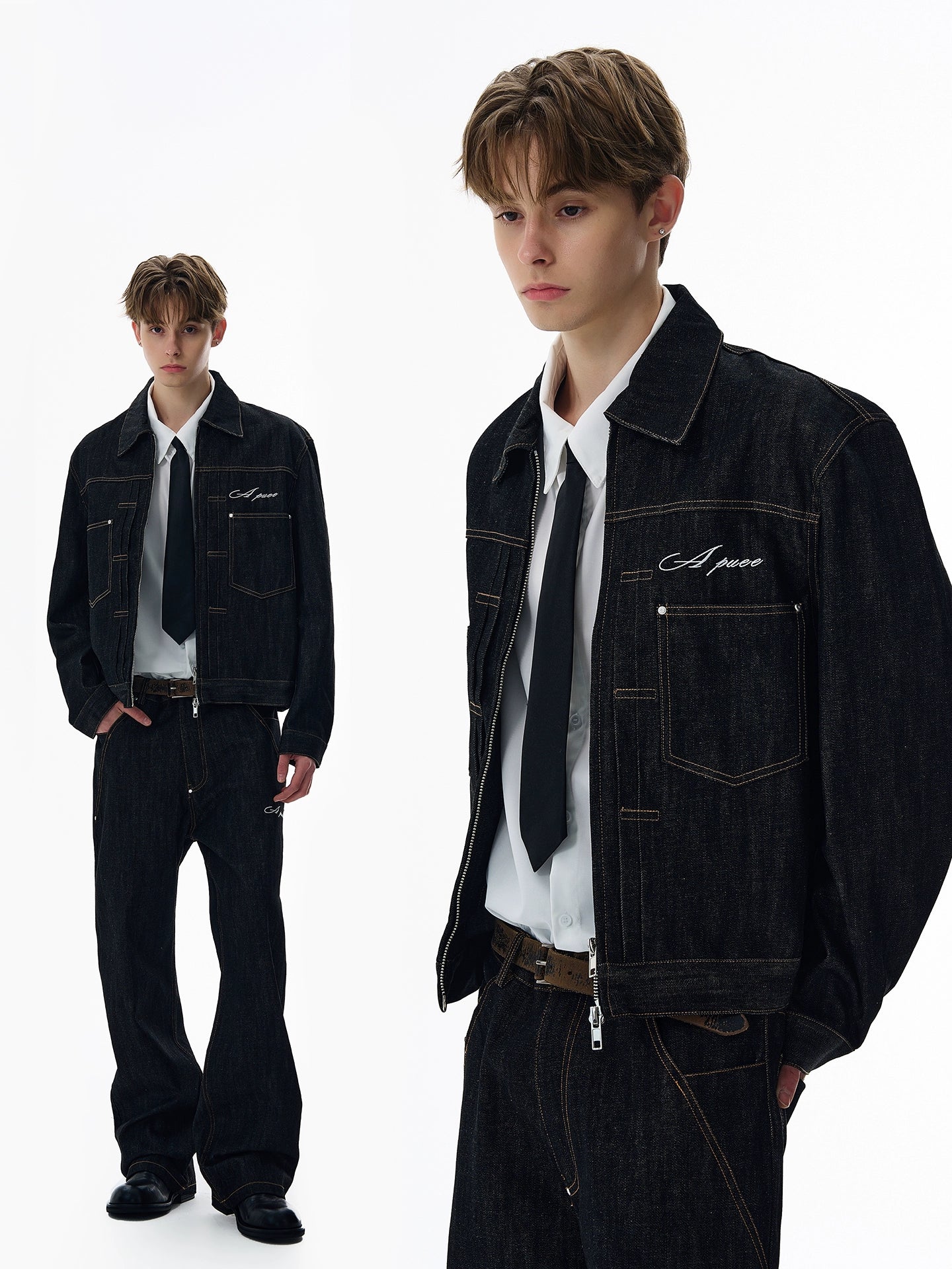 A PUEE Retro Silhouette Denim Jacket Set