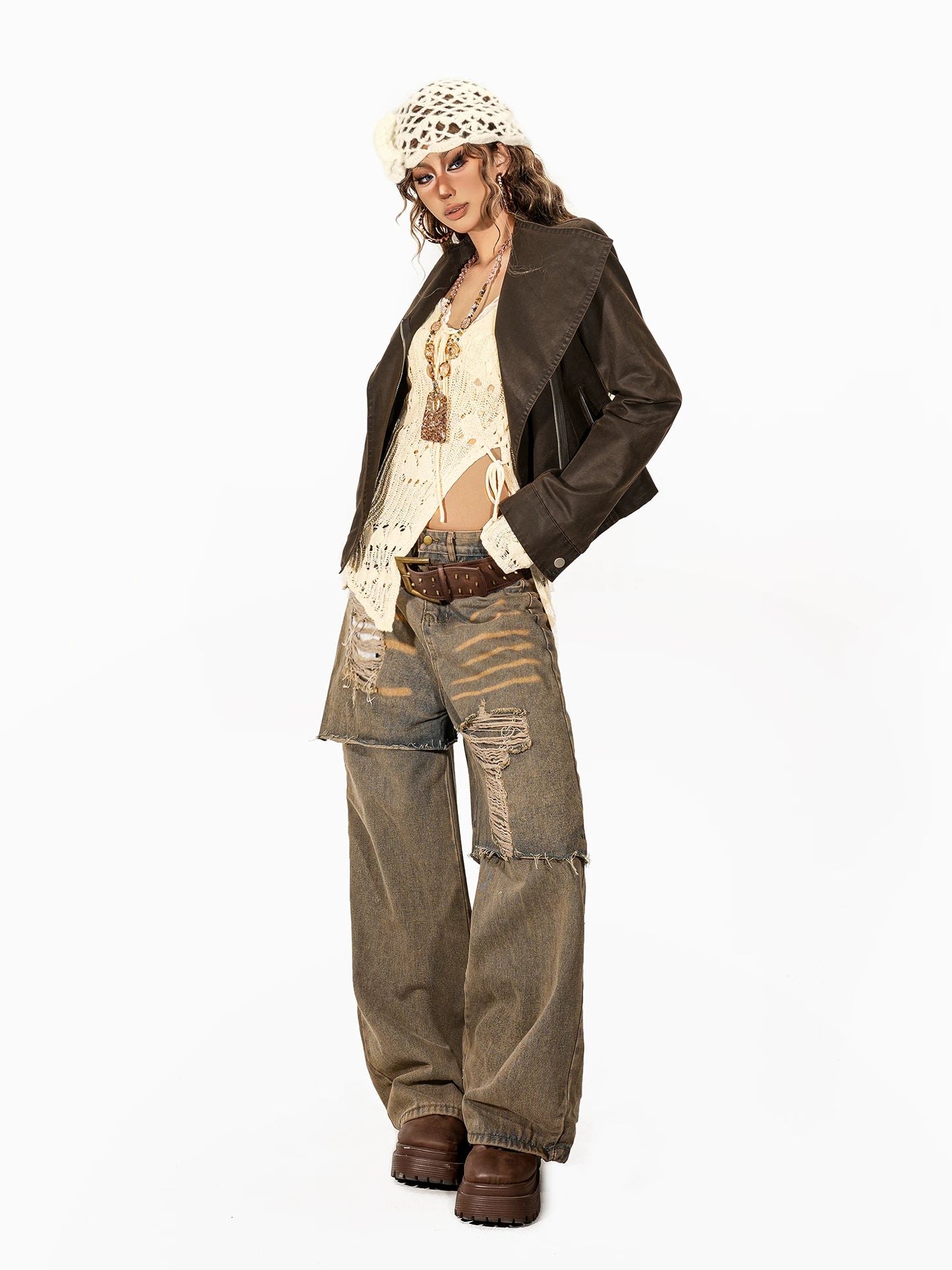 Arielink Vintage Suede Lapel Leather Jacket