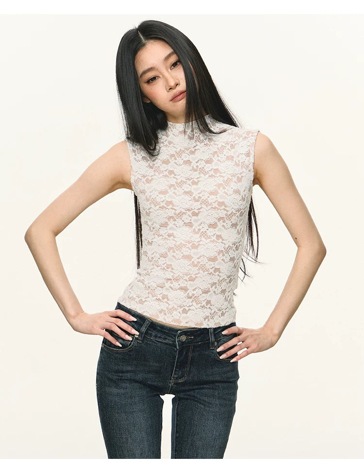Anna Aneae Lace Semi-turtleneck Slim Fit Vest
