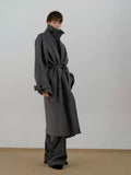 COLN Lace-up Lapel Woolen Single-breasted Coat