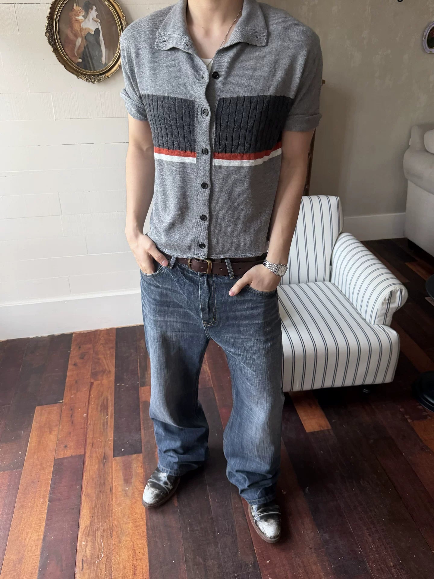 TREclub Retro Twisted Contrasting Thin Knitted Tee