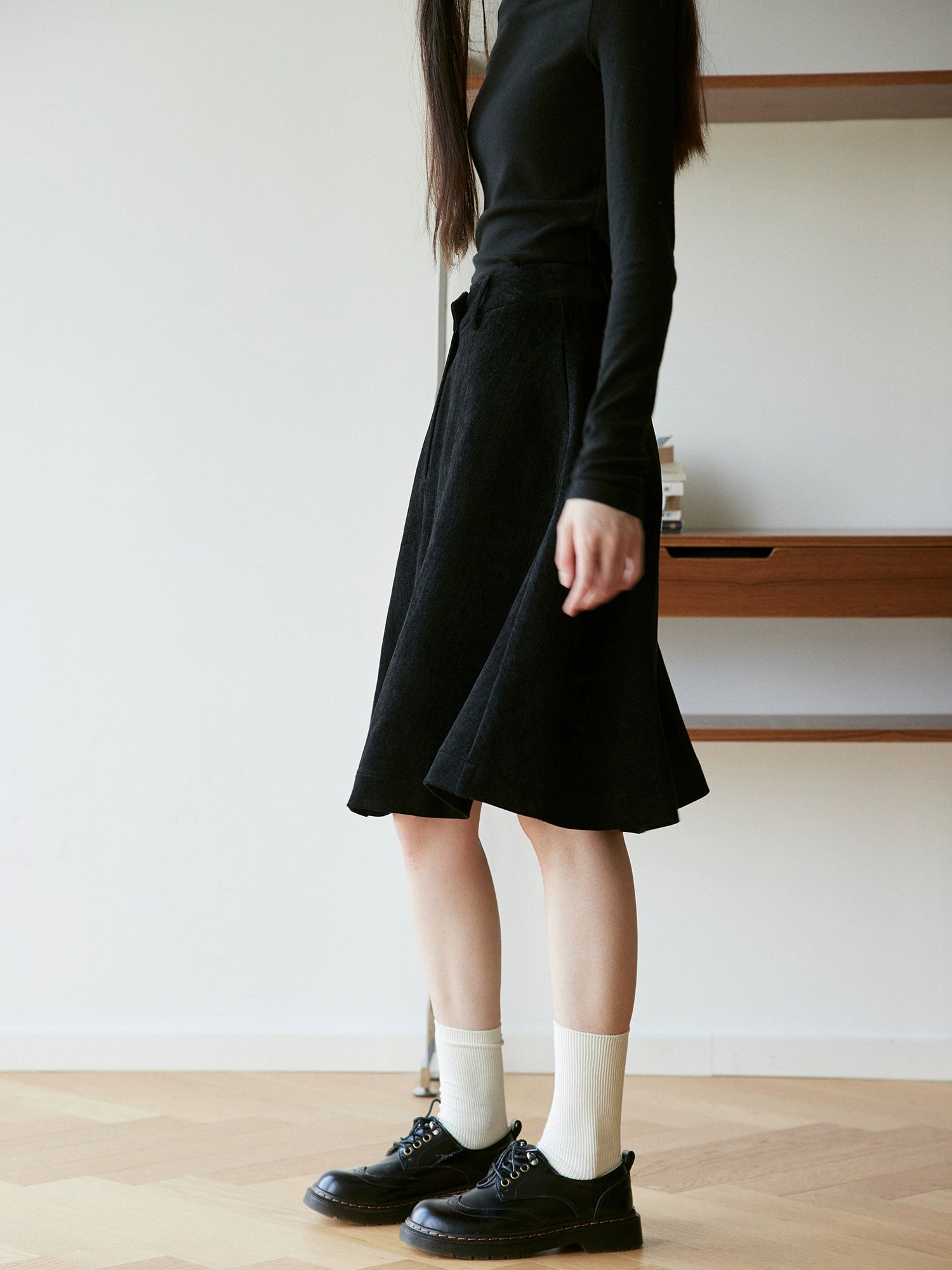 RPB BRAND Drape Korean Versatile High-waisted A-shaped Skirt