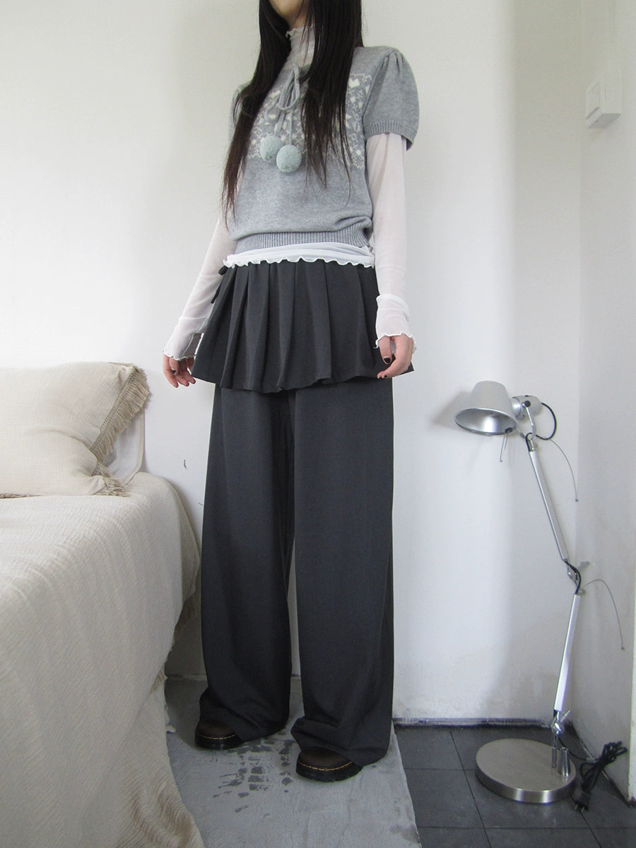 Ang:project Korean Fake Two-piece Splicing Trousers with Strap Culottes