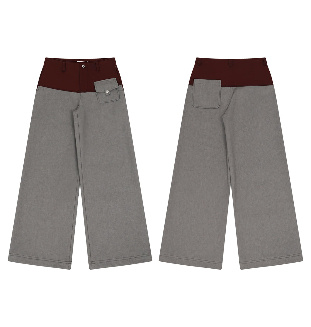 FUNKYFUN Color Matching Waistless Straight Loose Casual Trousers