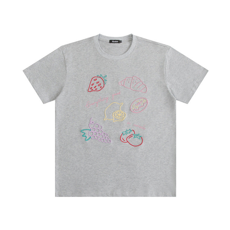 Nariele Three-dimensional Embroidery Crew Neck Loose Tee