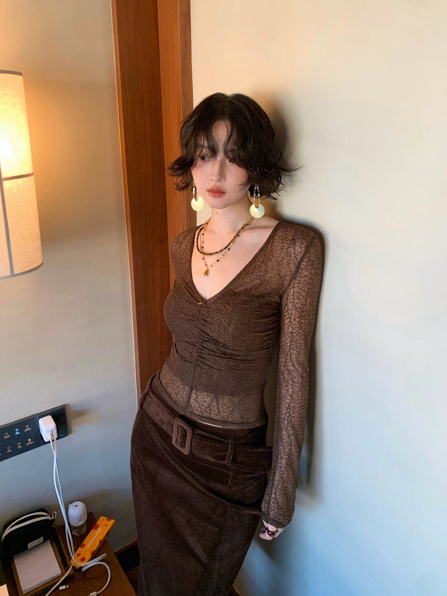 KELIFAN Vintage High Waist Skinny Corduroy Skirt