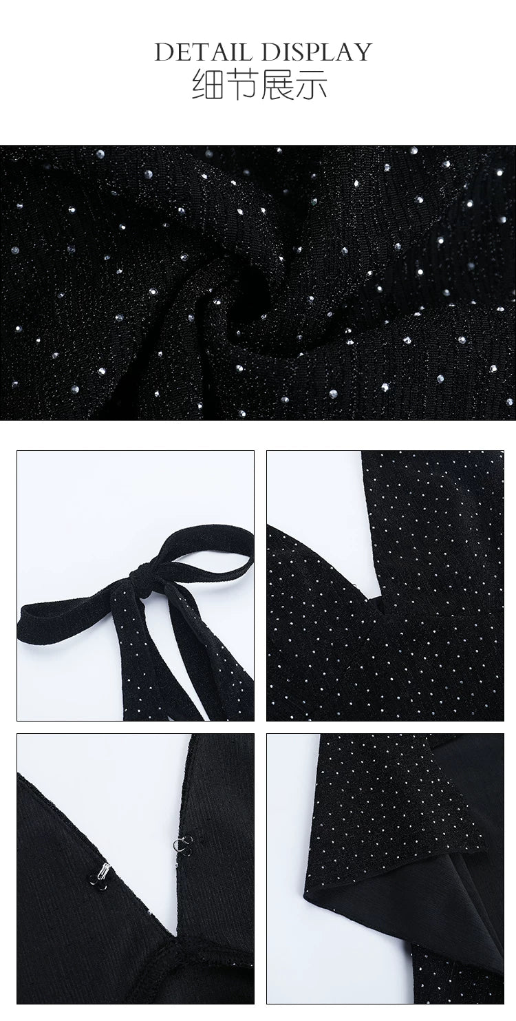 Instunning V-neck Neck Hot Drill Waist Split Dress