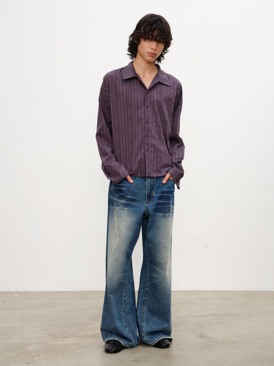 JCAESAR Water Ripple Straight Tube Slightly Wide Jeans