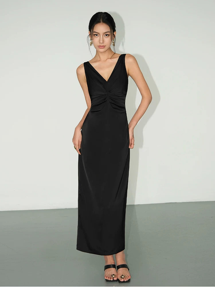 NEVA HU Waist V-neck Sleeveless Dress