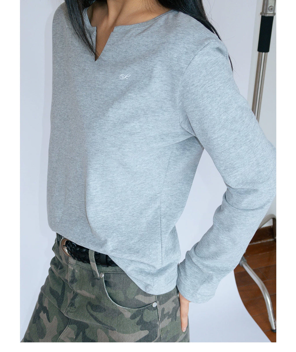 FUNKYFUN Small V-neck Front Shoulders Loose and Simple Long Sleeves