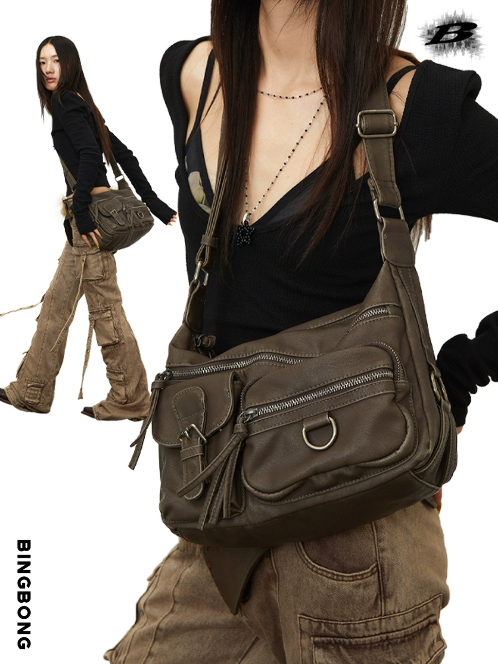 BINGBONG Vintage Spice Girl Commuter Function Tooling Large Capacity Bag