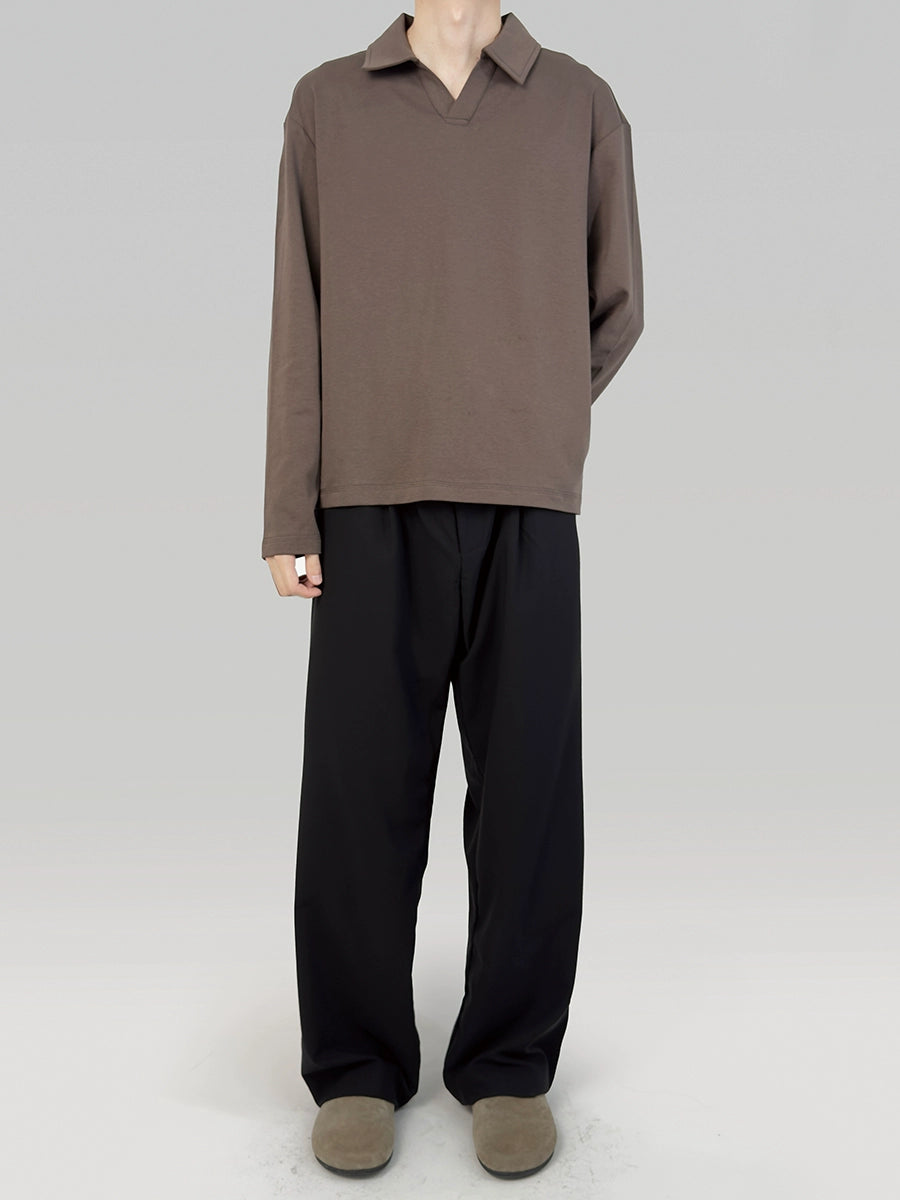 PLUS NO LOGO Casual Seagull Neck Long-sleeved Polo Shirt