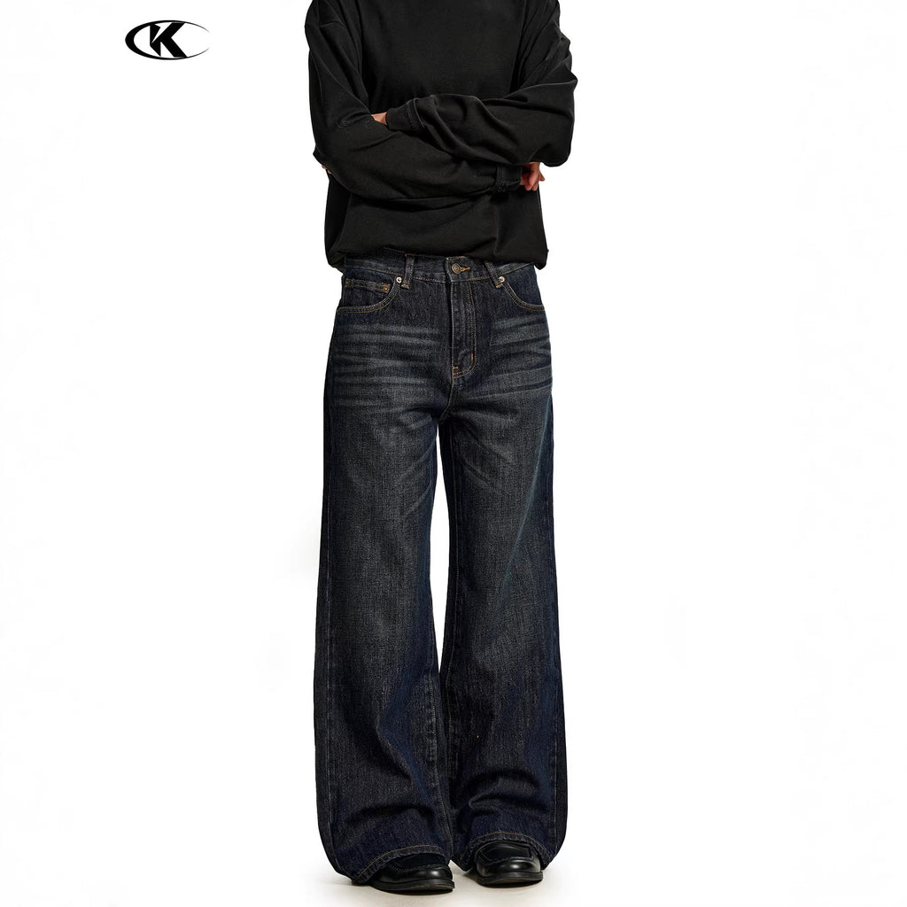 11KN dark blue straight-leg slim-fitting jeans
