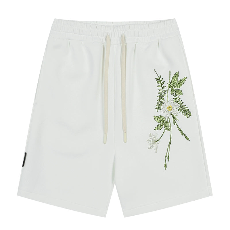 Harshandcruel 2025 flowing philosophy plant embroidered sweatpant shorts