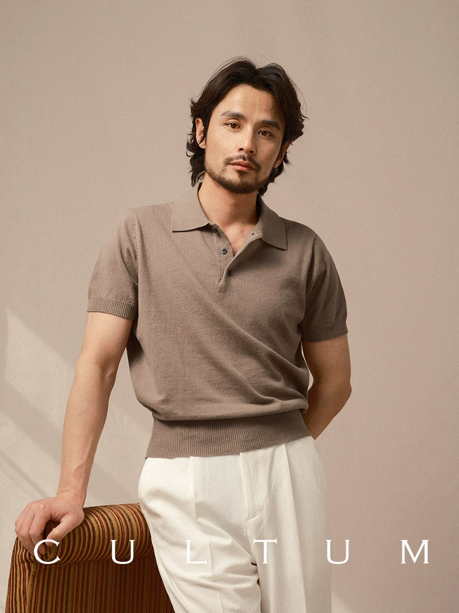 CULTUM Lapel Cotton and Linen Knitted Light Polo Shirt