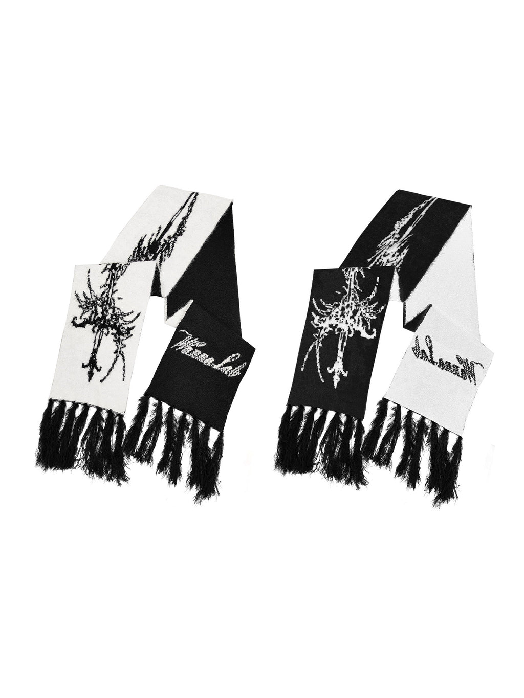 WANNA LAB Knitted Jacquard Fringed Scarf