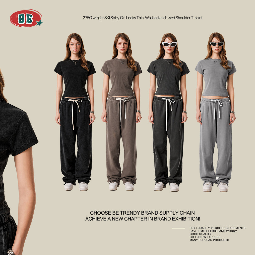 BE WOMEN'S Slim Fit Round Neck Bottoming Right Shoulder Tee