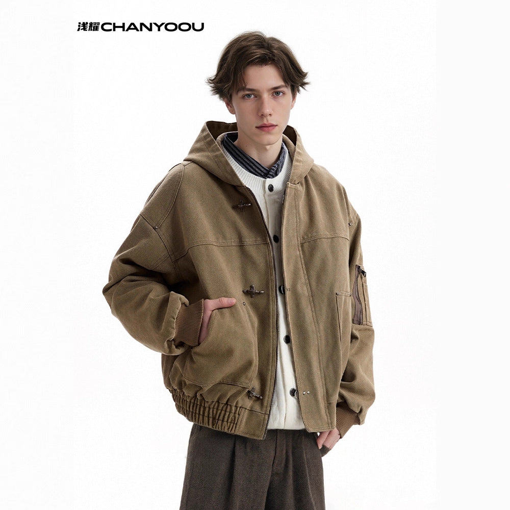 CHANYOOU Retro Washed Old Plane Buckle Jacket