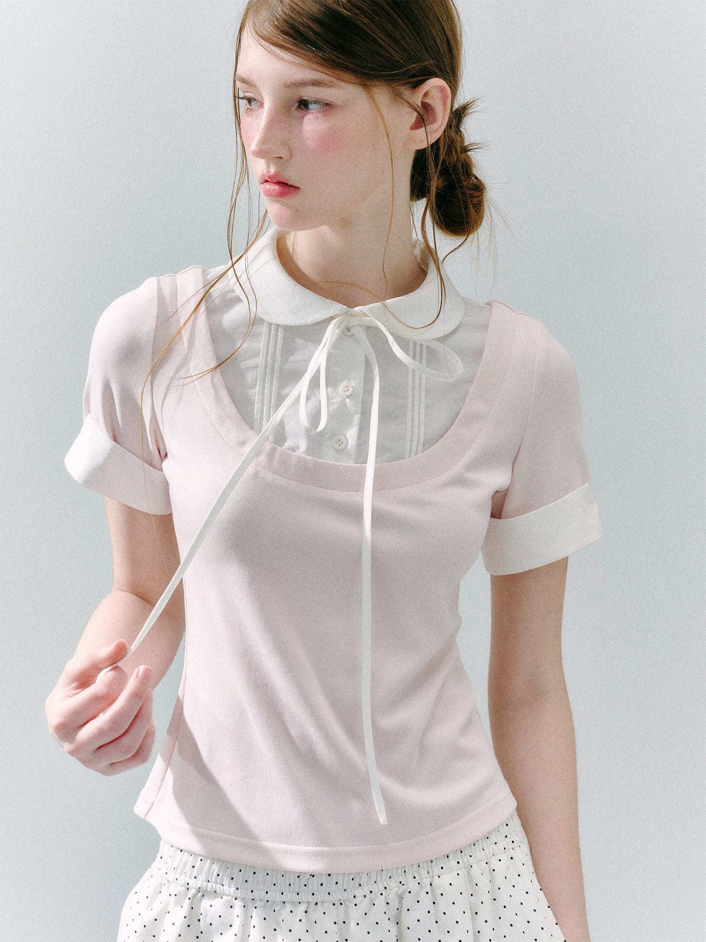 LOST FOREST Fake Two Piece Splicing Slim Tee