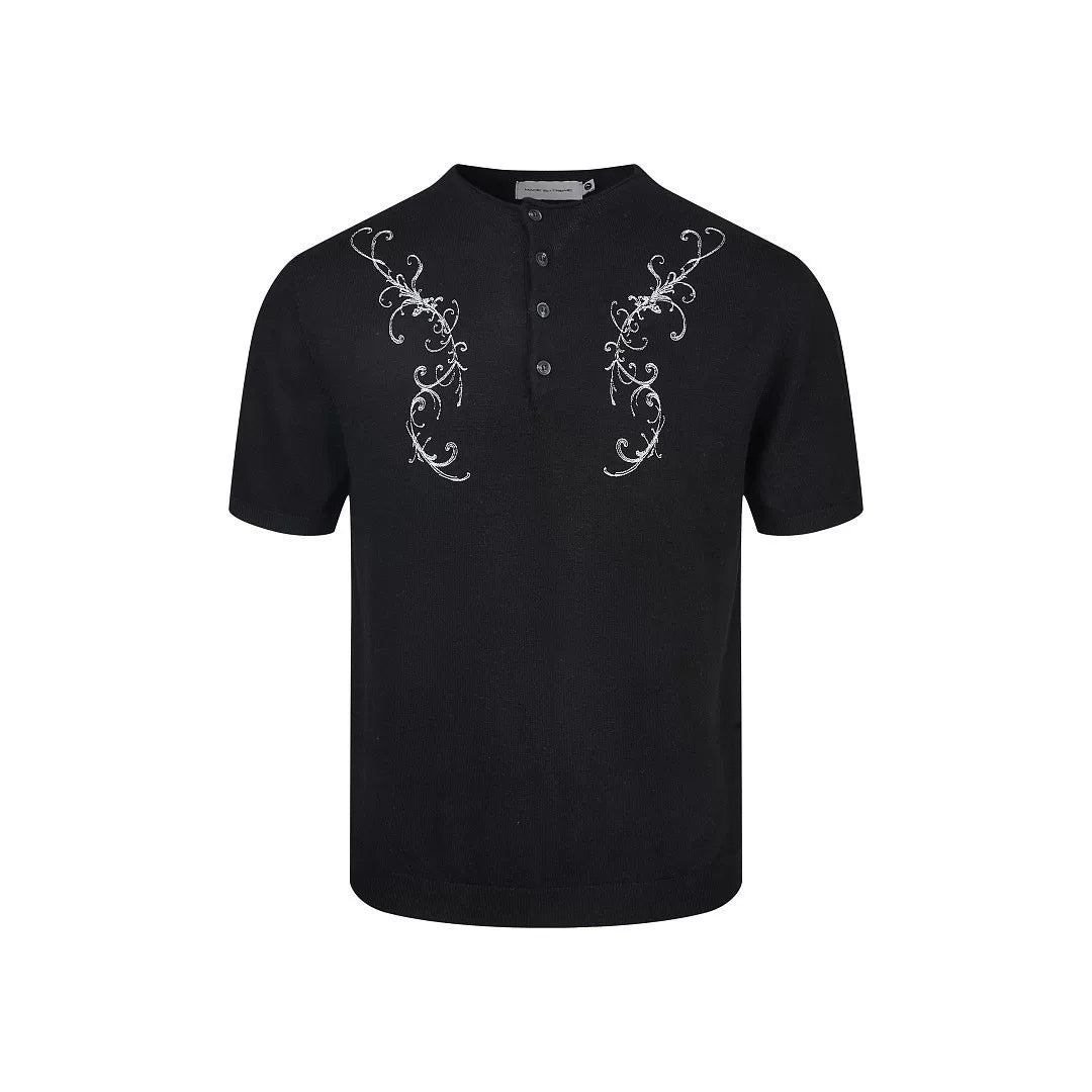 EME Crew Neck Floral Embroidery Knitted Breathable Tee
