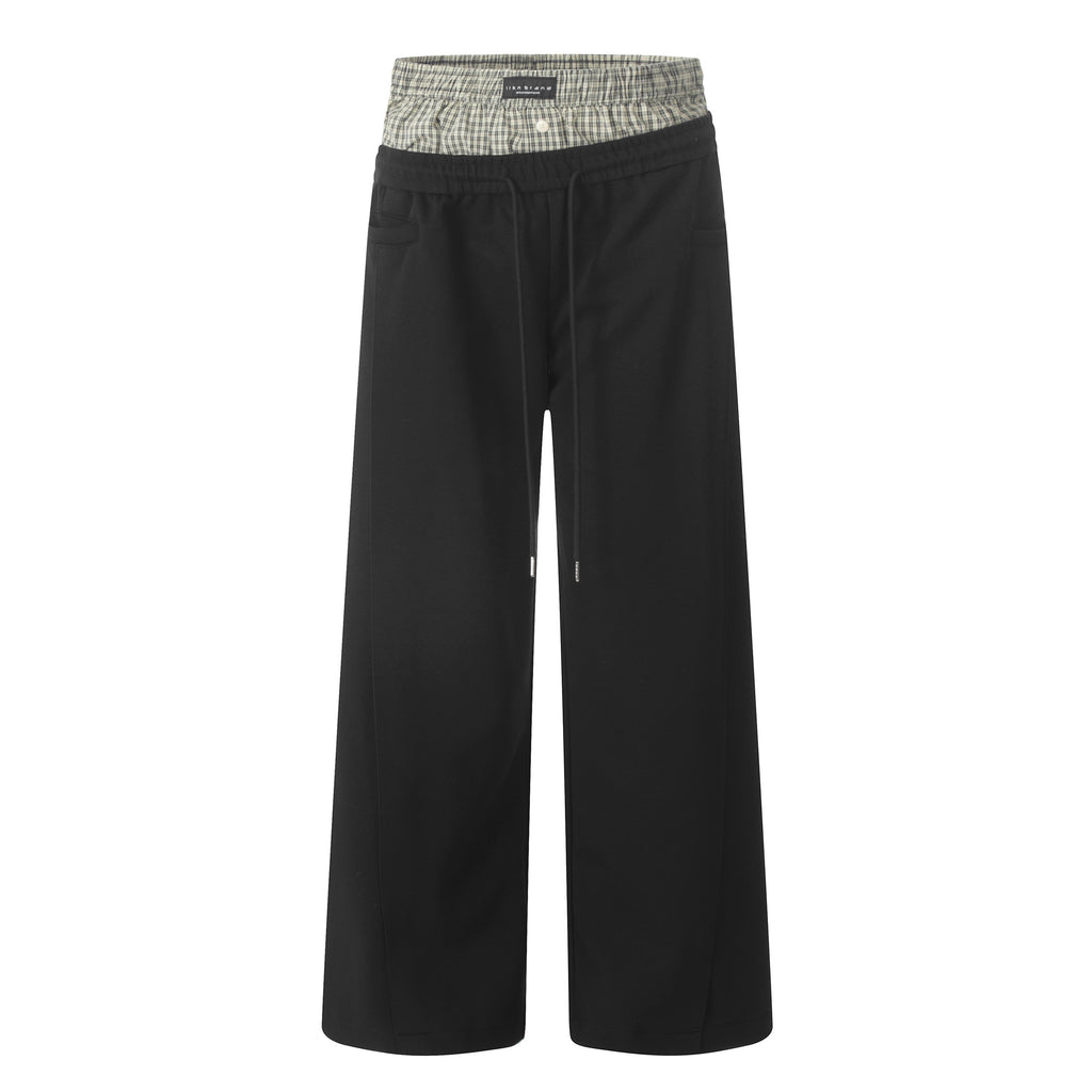 11KN double waist splicing black casual pants
