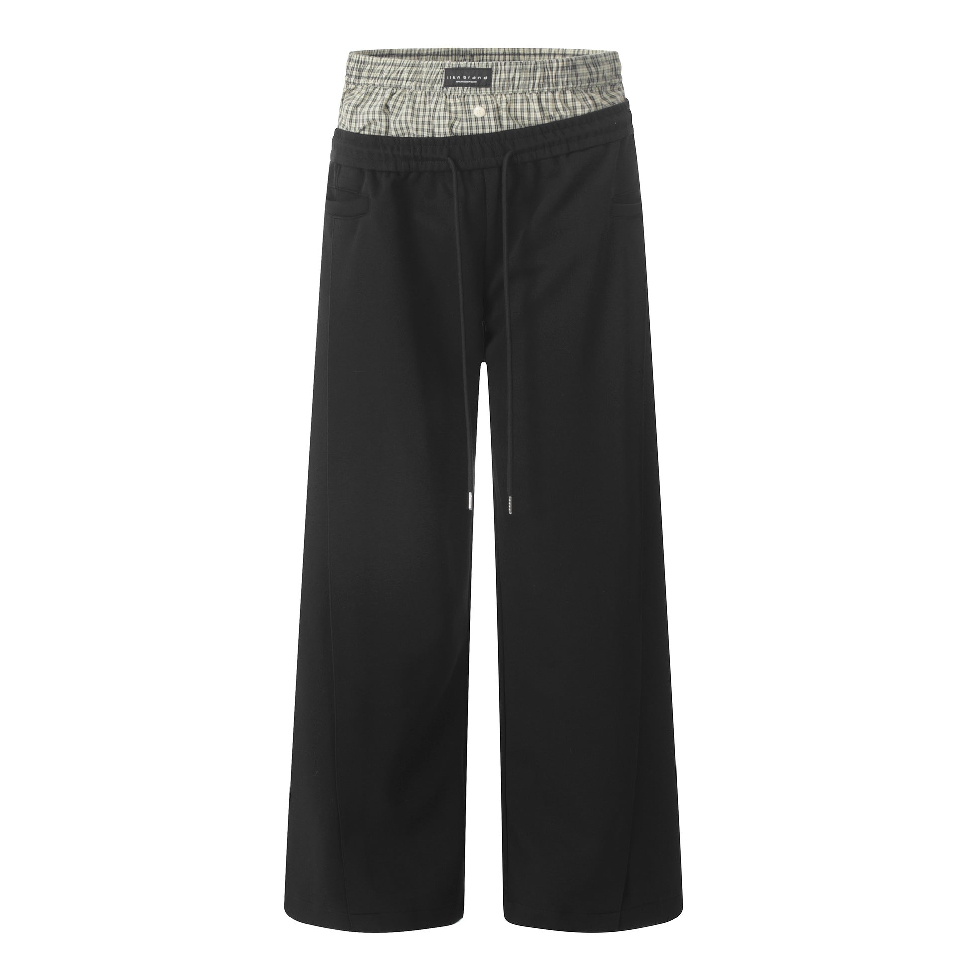 11KN double waist splicing black casual pants