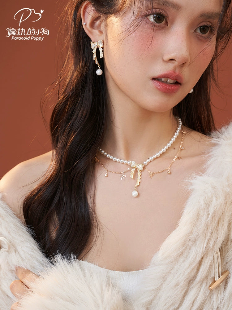 ParanoidP Bow Pearl Fringed Necklace