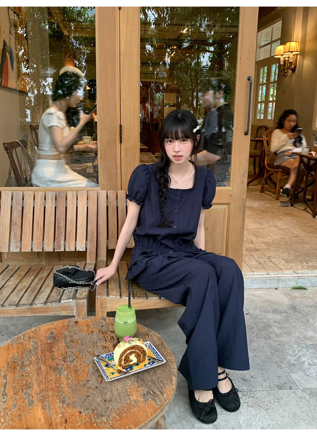 KANO Bubble Sleeve Waist Top Casual Pants Set