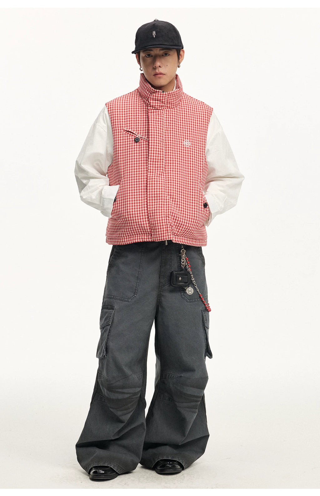 CoosRetro Plaid Logo Embroidery Casual Loose Warm Vest