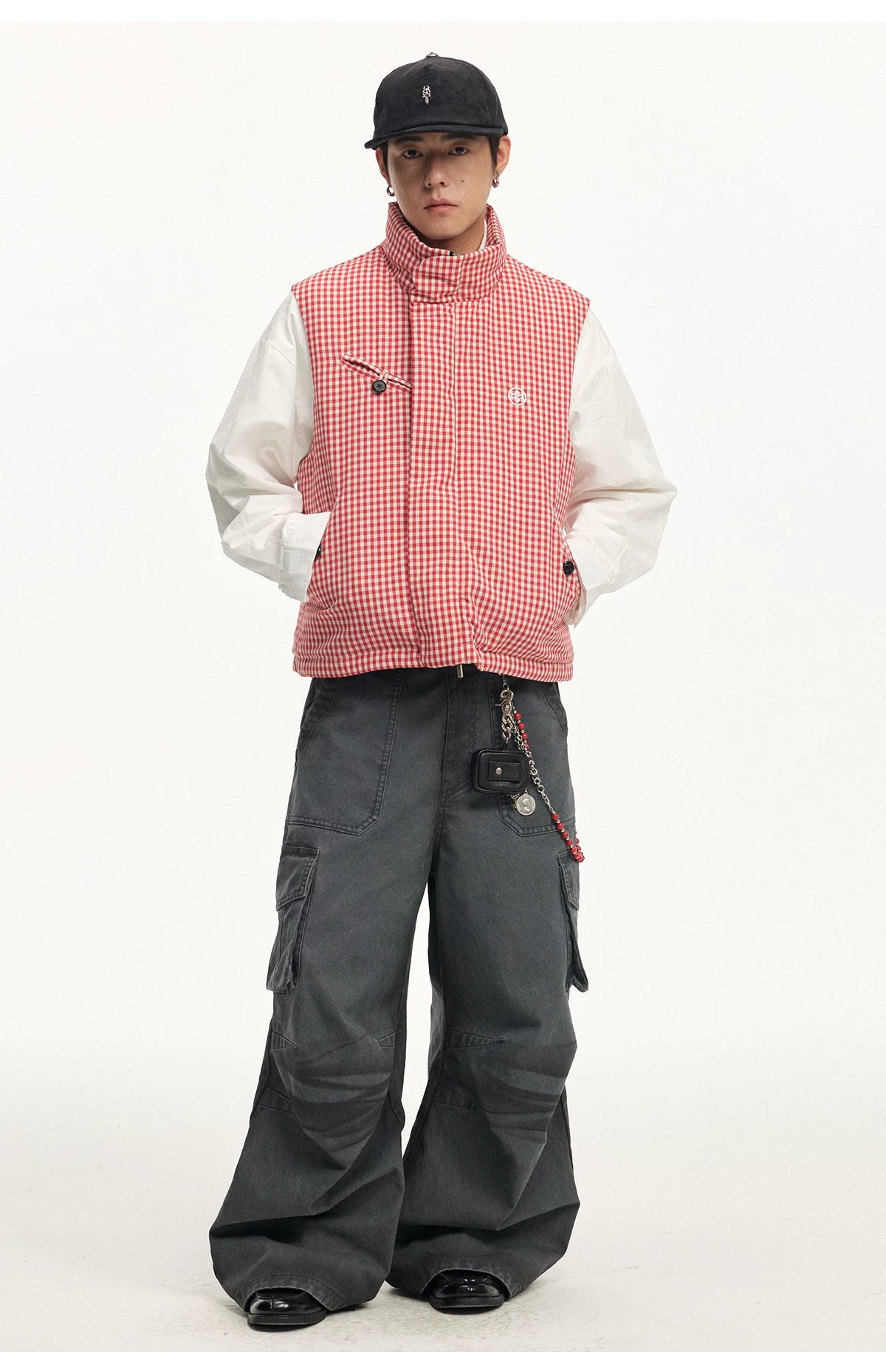 CoosRetro Plaid Logo Embroidery Casual Loose Warm Vest