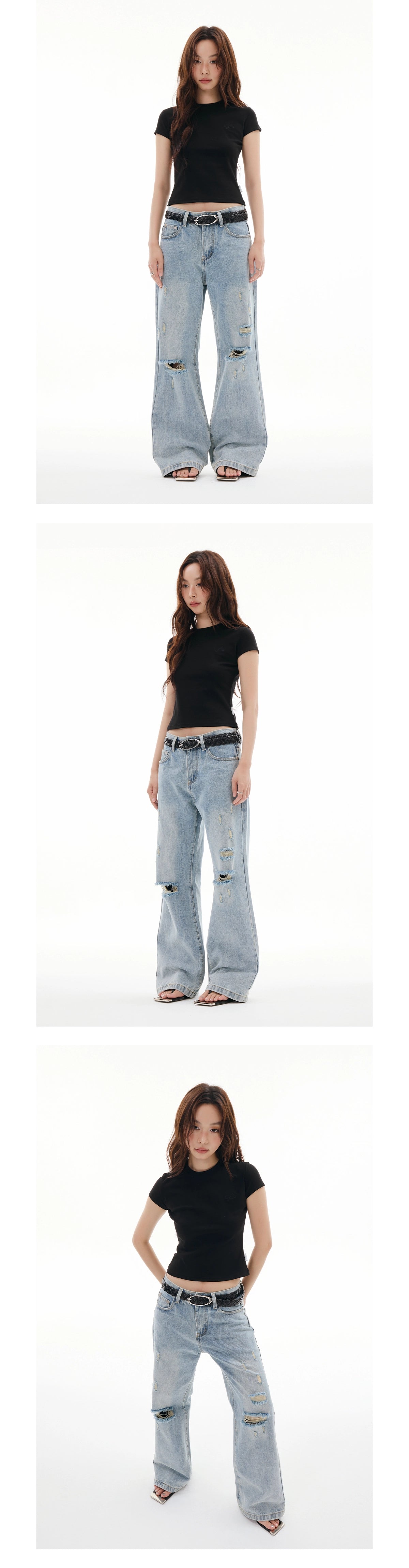 FUNKYFUN Embroidery Front Shoulder Waist Tee