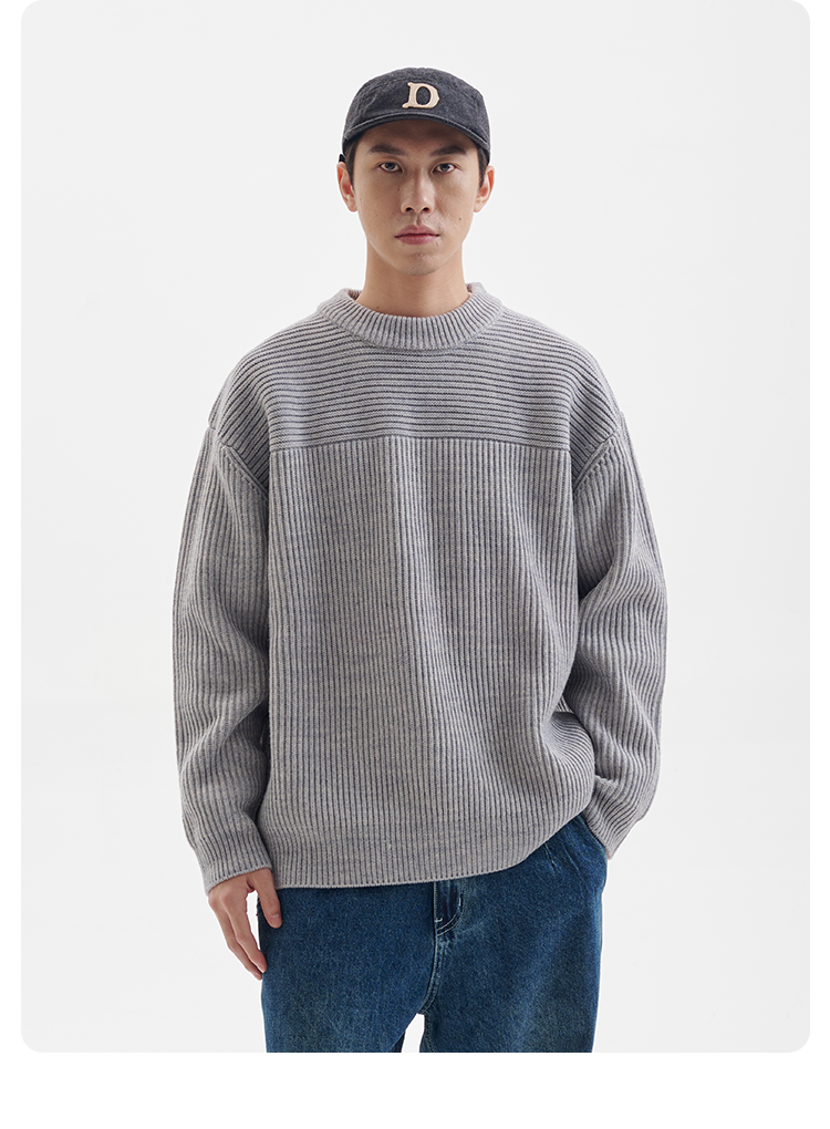 BUTTBILL 15% Sheep Wool Crew Neck Ingot Long Sleeve Sweater