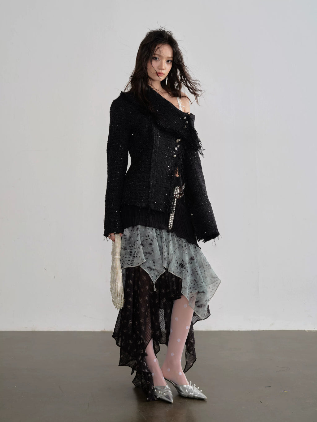 JNYLON Stitching Contrasting Color Irregular Half Skirt