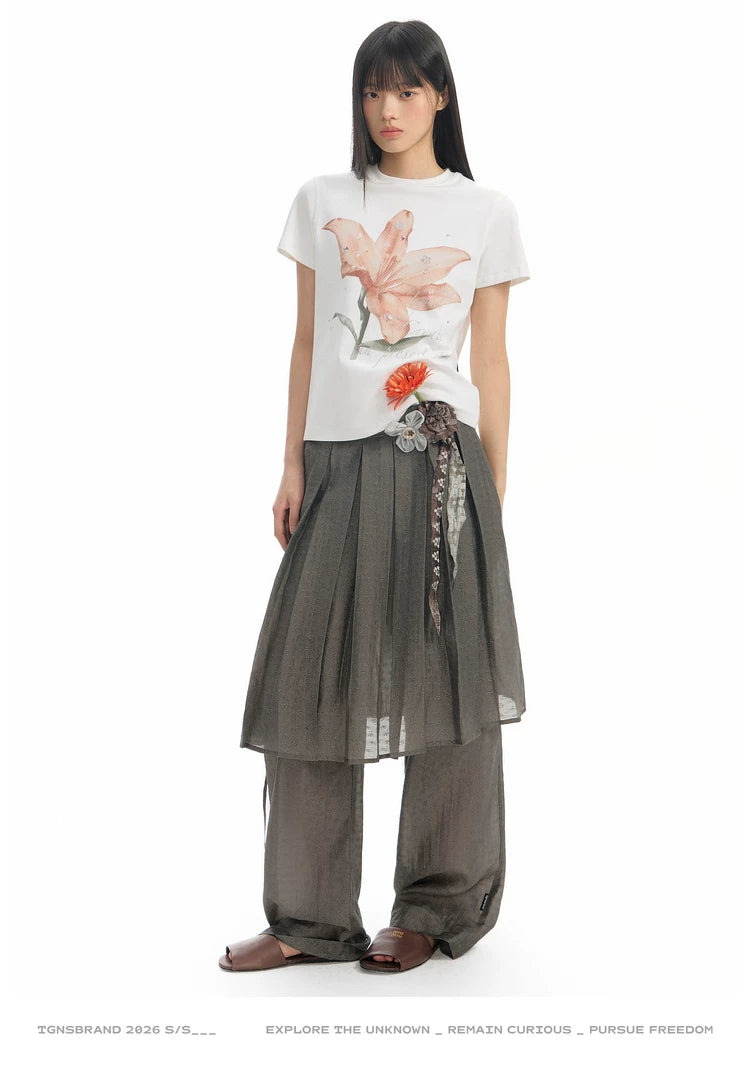 TGNS Lily Print Casual Slim Shoulder Tee
