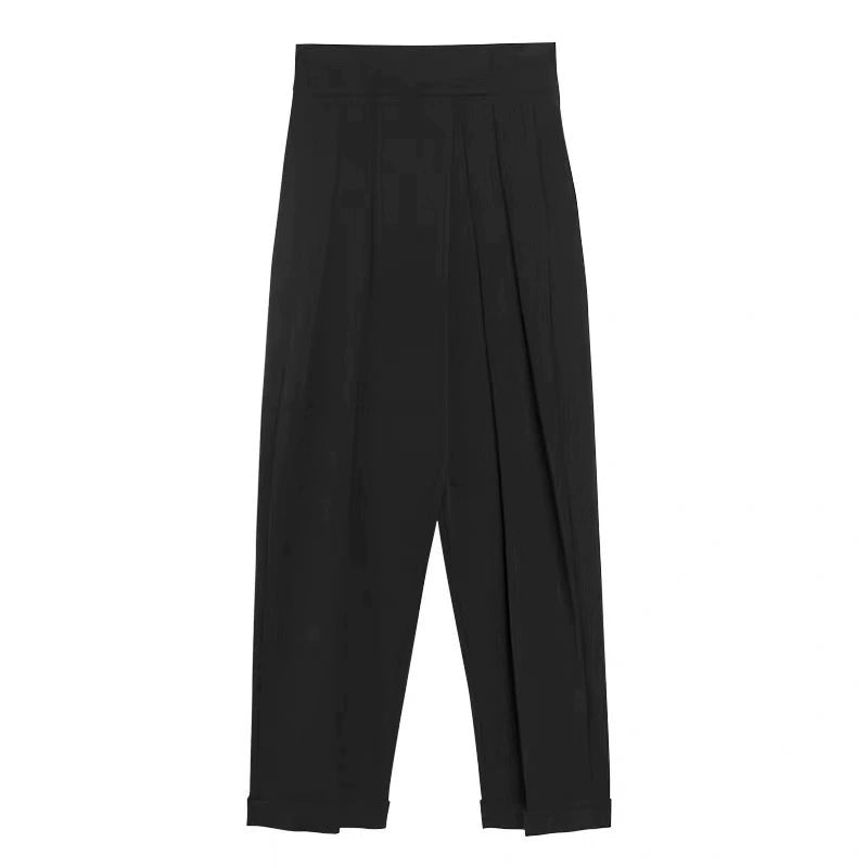 COLN High Waist Pleated Velcro Wide Leg Carrot Pants