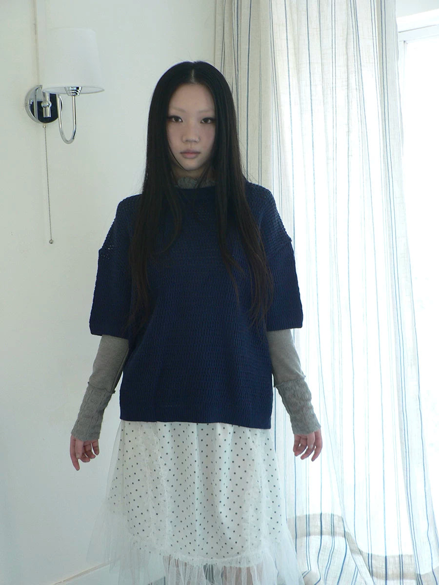 Ang: Project Hollow Round Neck Pullover Knitting Tee