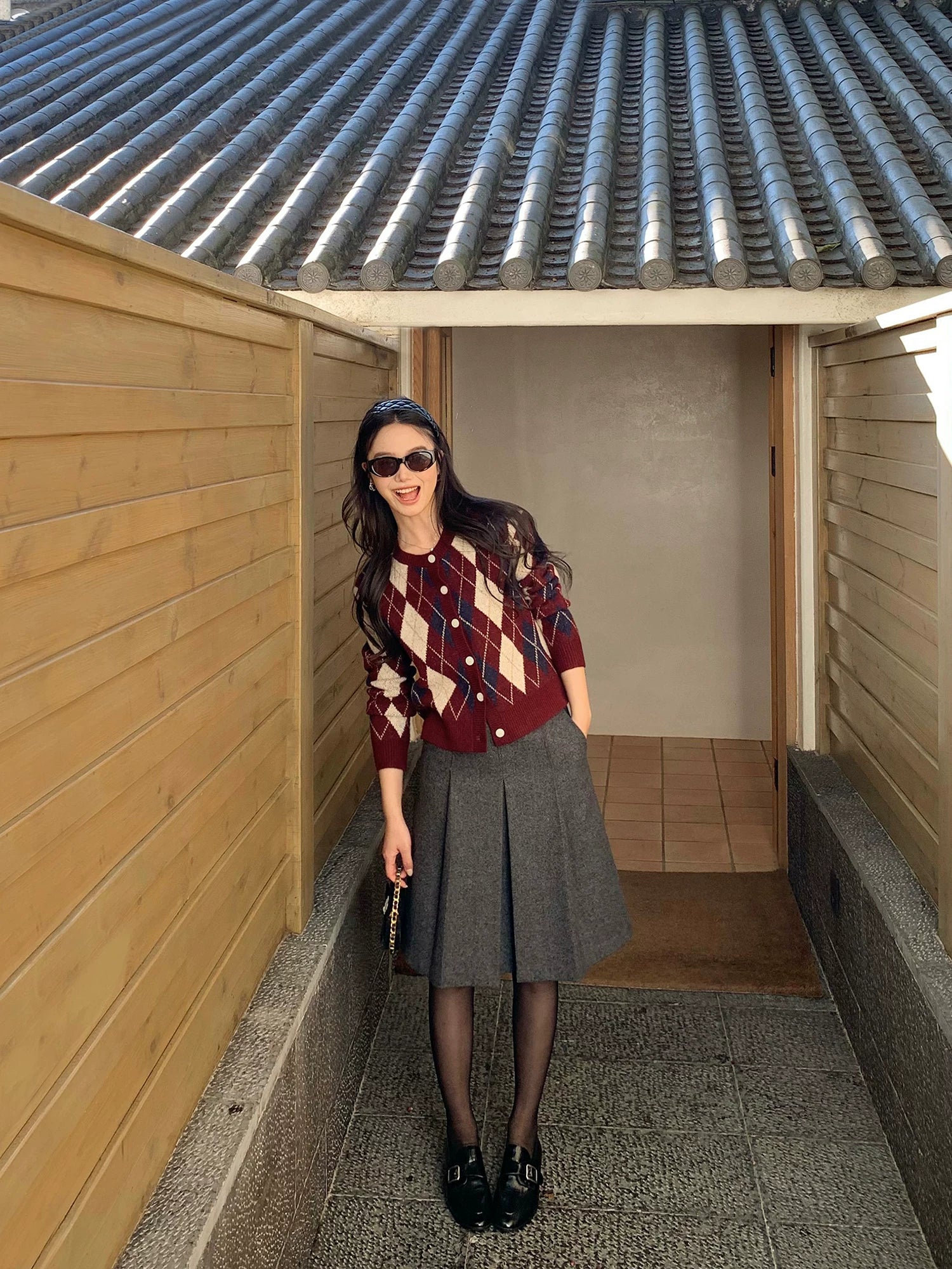 Pusumede Vintage Rhombus Crew Neck Knitted Jacket