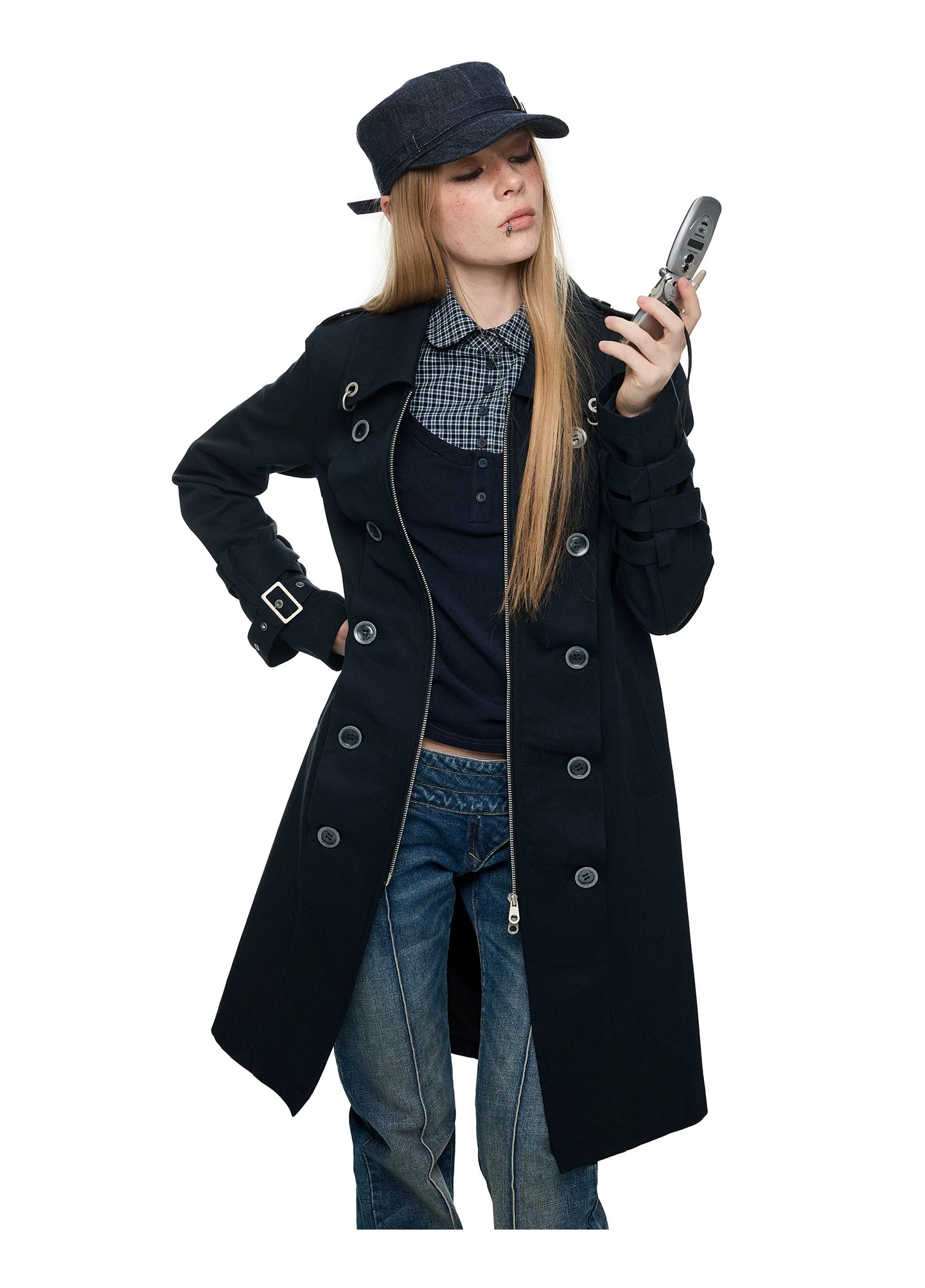 JIKOO Double-breasted Strap-on Slim-fit Jacket