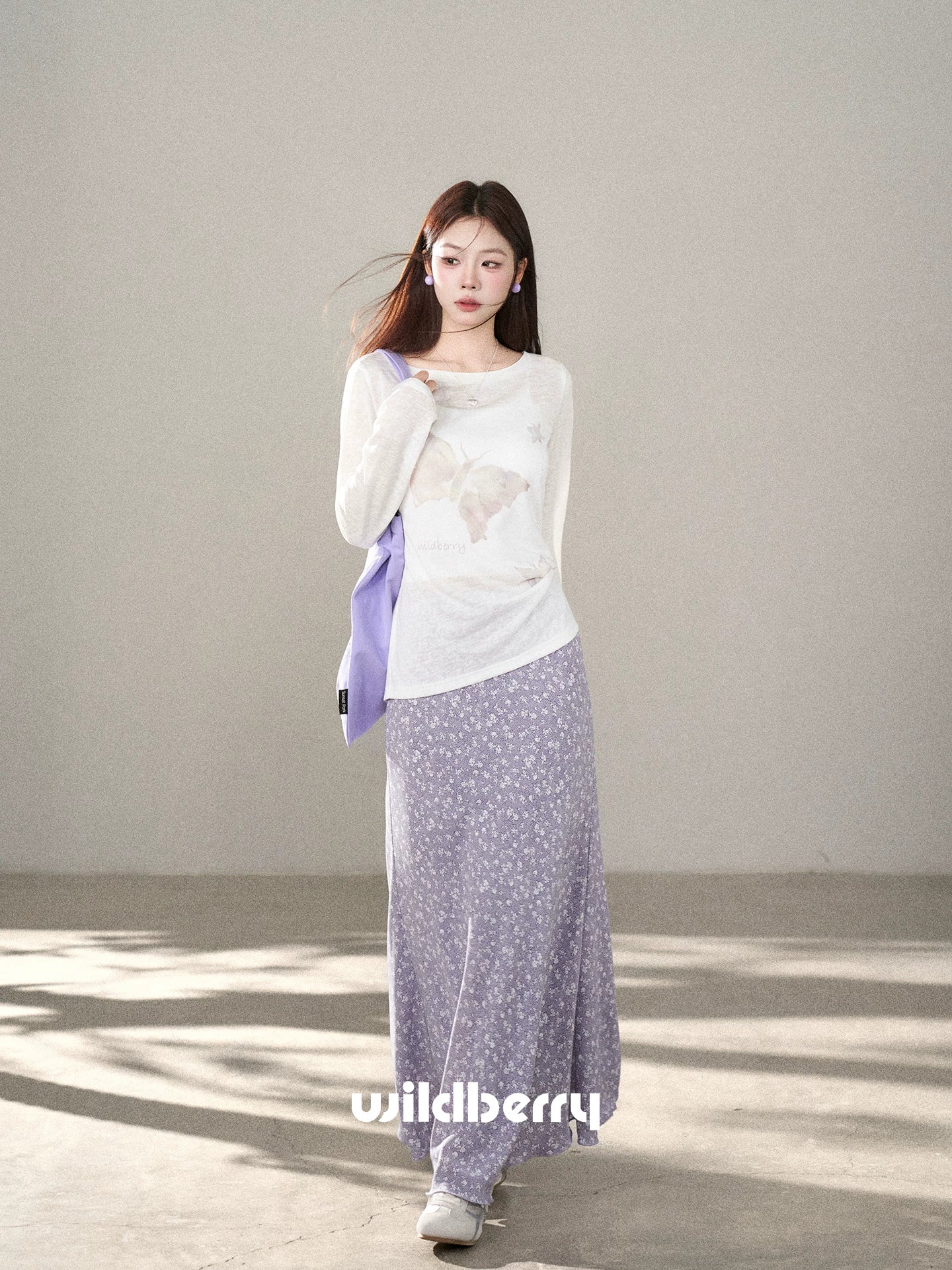 Wildberry Bow Printed Versatile Blouse Suspender Skirt Set