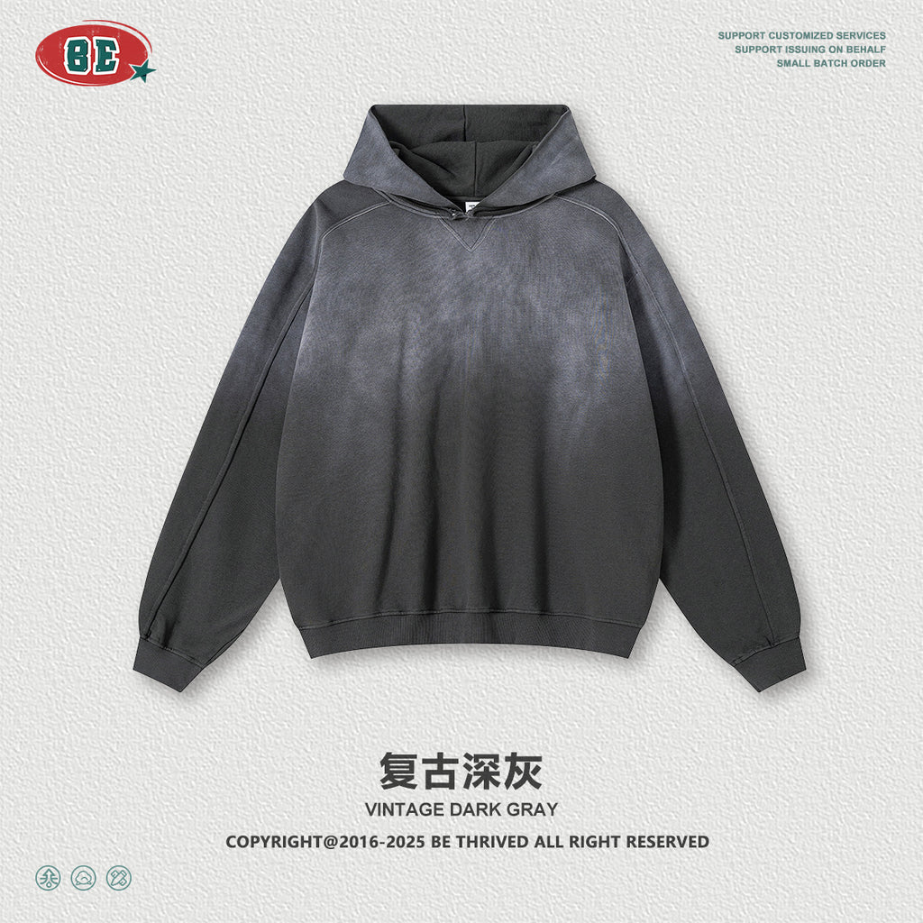 BE Old Made Dirty Silhouette Shoulder Loose Hooded Sweater