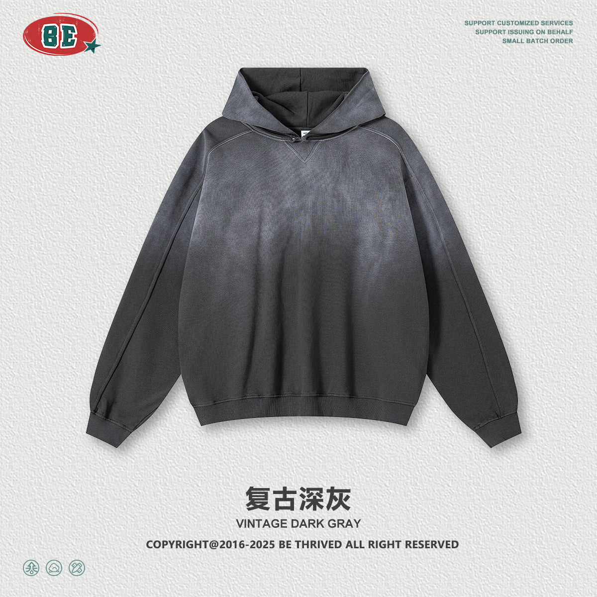 BE Old Made Dirty Silhouette Shoulder Loose Hooded Sweater