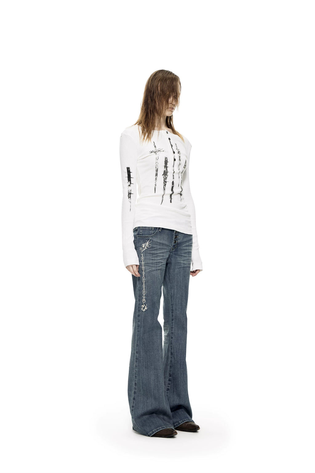 TEAMGEEK Totem-embroidered Stretch-flared Jeans