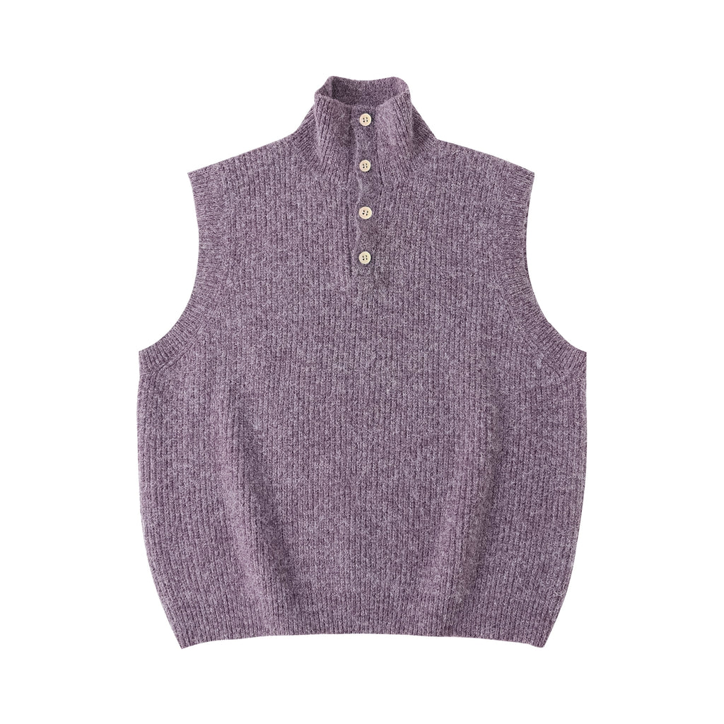 LR MADE Knitted Lapel-neck Half-cardigan Vest