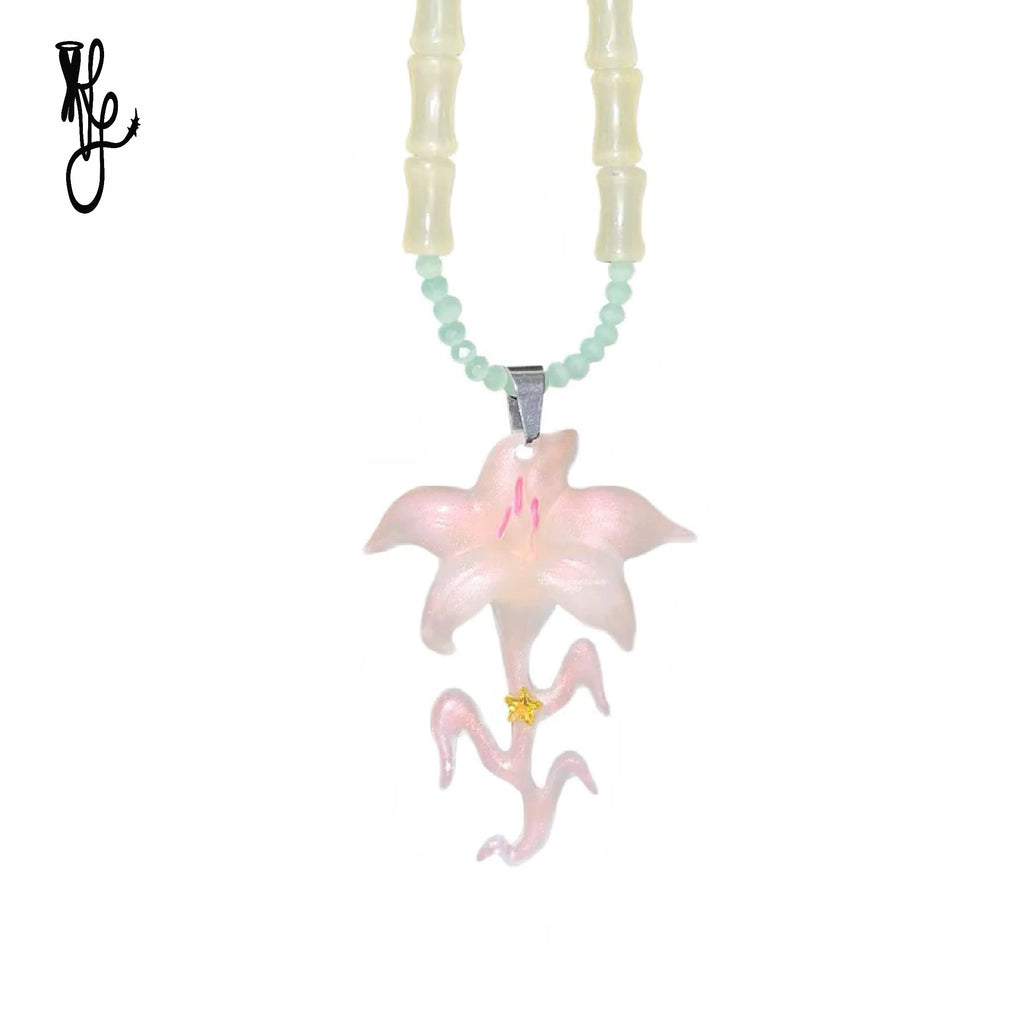 TheNewYouthPark Jade Inlaid Zircon Long Necklace