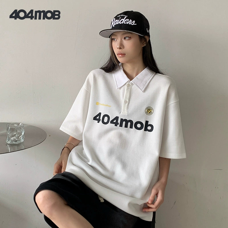 404MOB embroidered short-sleeved POLO shirt