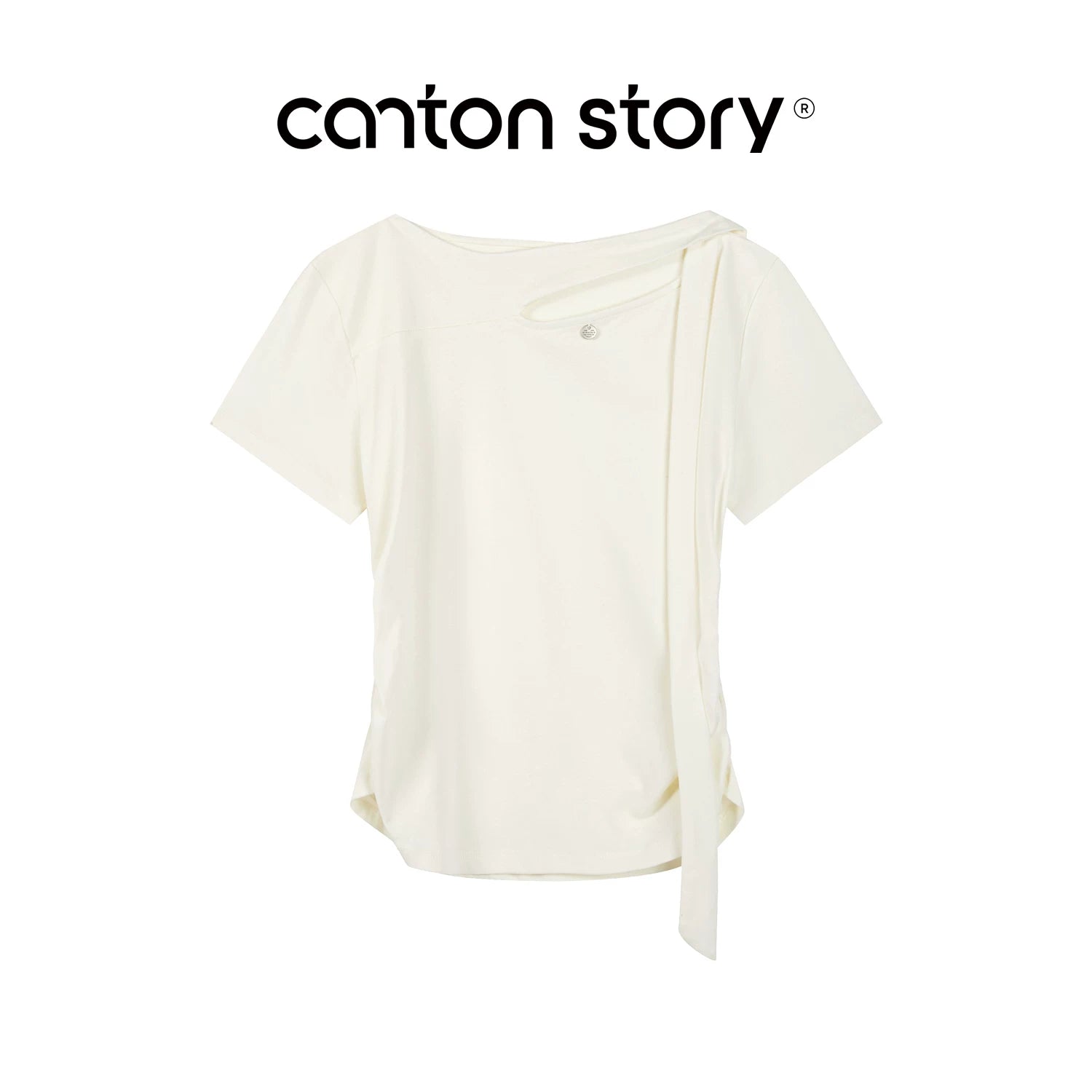 Cantonstory Crew Neck Front Shoulder Waist Thin Tee