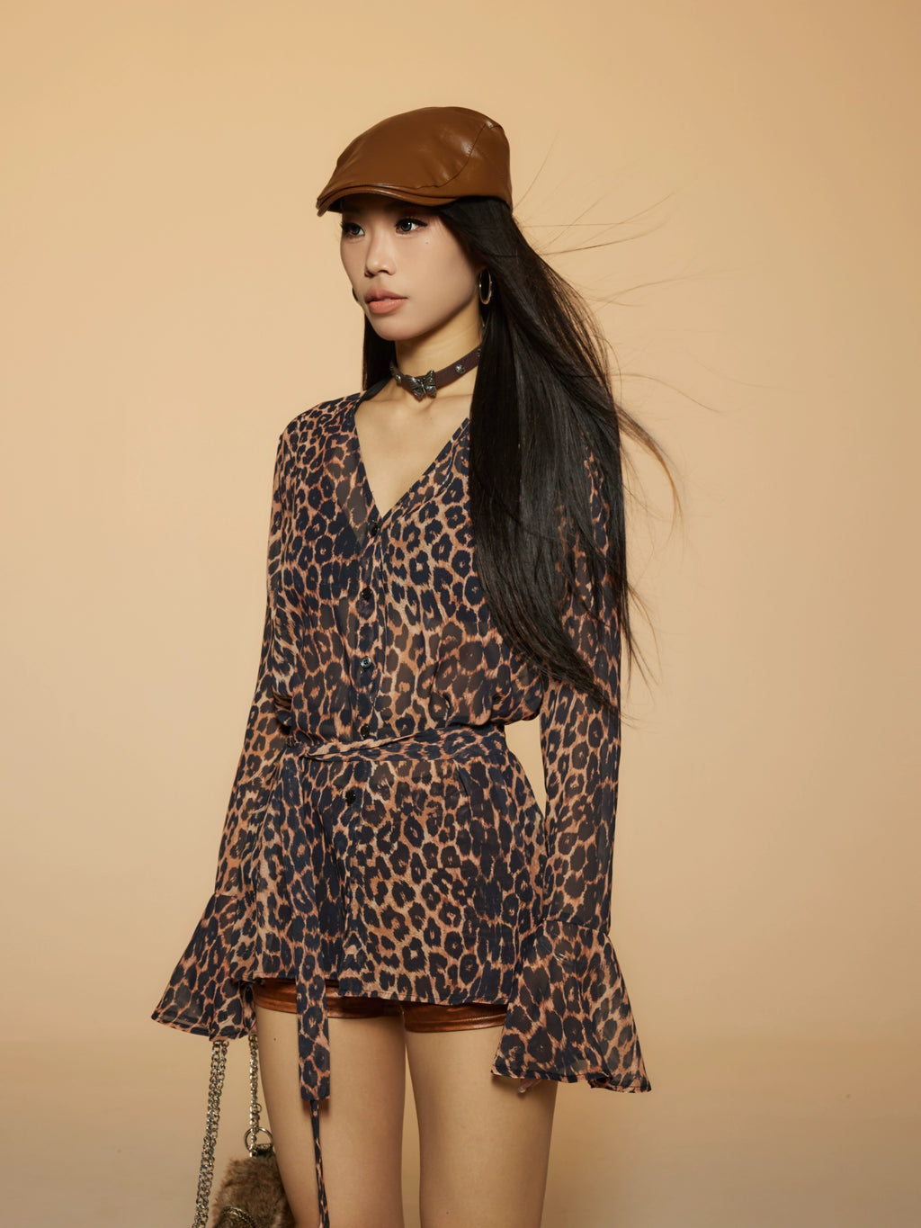 Zero Leopard Chiffon V-Neck Shirt