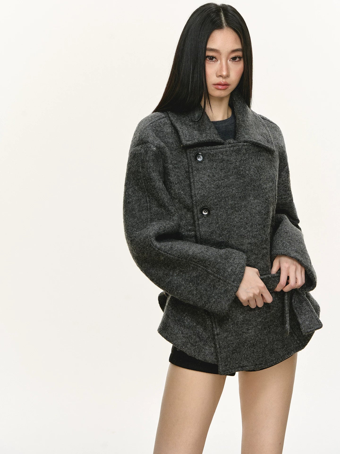 Anna Aneae Double-breasted Short Wool Double-sided Tweed Jacket