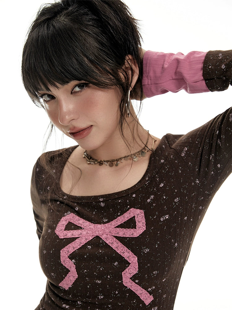 Imone Contrasting Color Retro Floral Three-dimensional Lace Long Sleeve