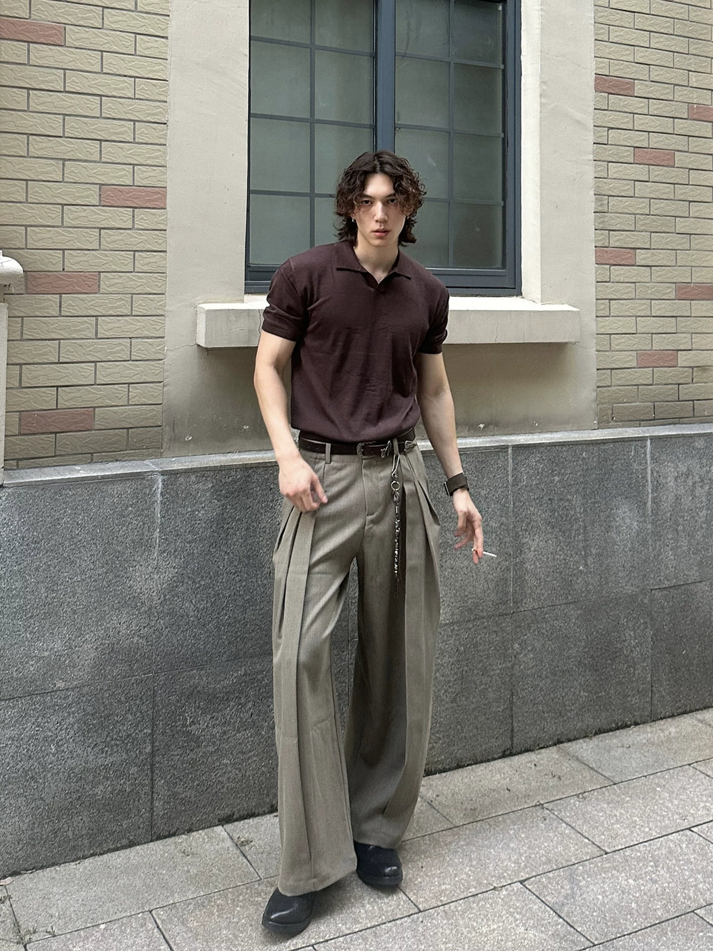 Borrowed Project V-neck Knit Polo Tee